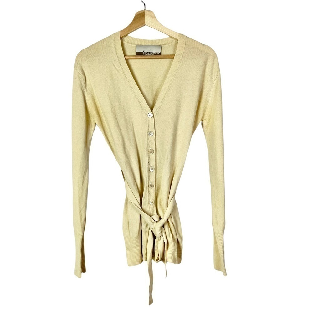 7 For All Mankind Cream Cashmere Button Down Tie Waist Cardigan Sweater S‎